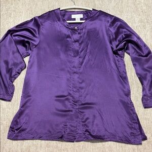 12 Large women's Vintage 100% Silk purple satin tunic button up Sheri-e